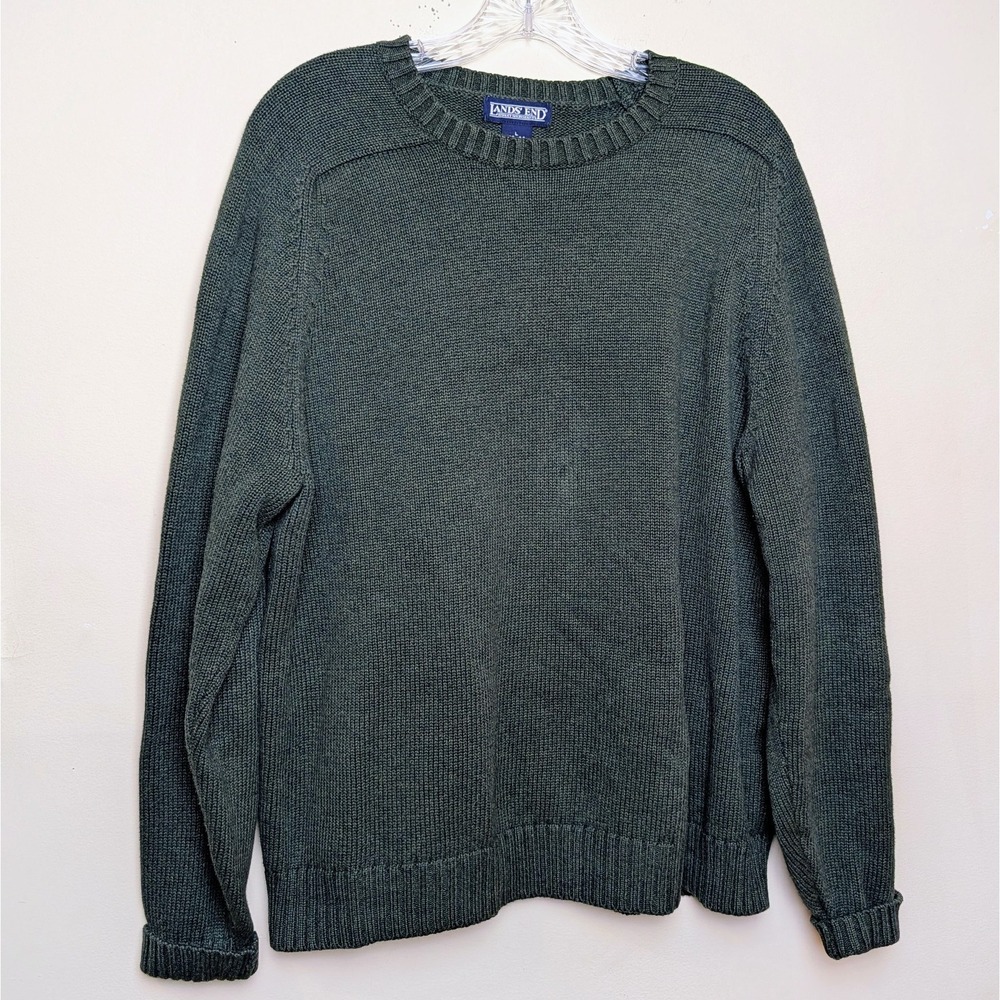 Vintage Lands End Sweater Green Made in Japan Chunky Knit Mens Large 42-44